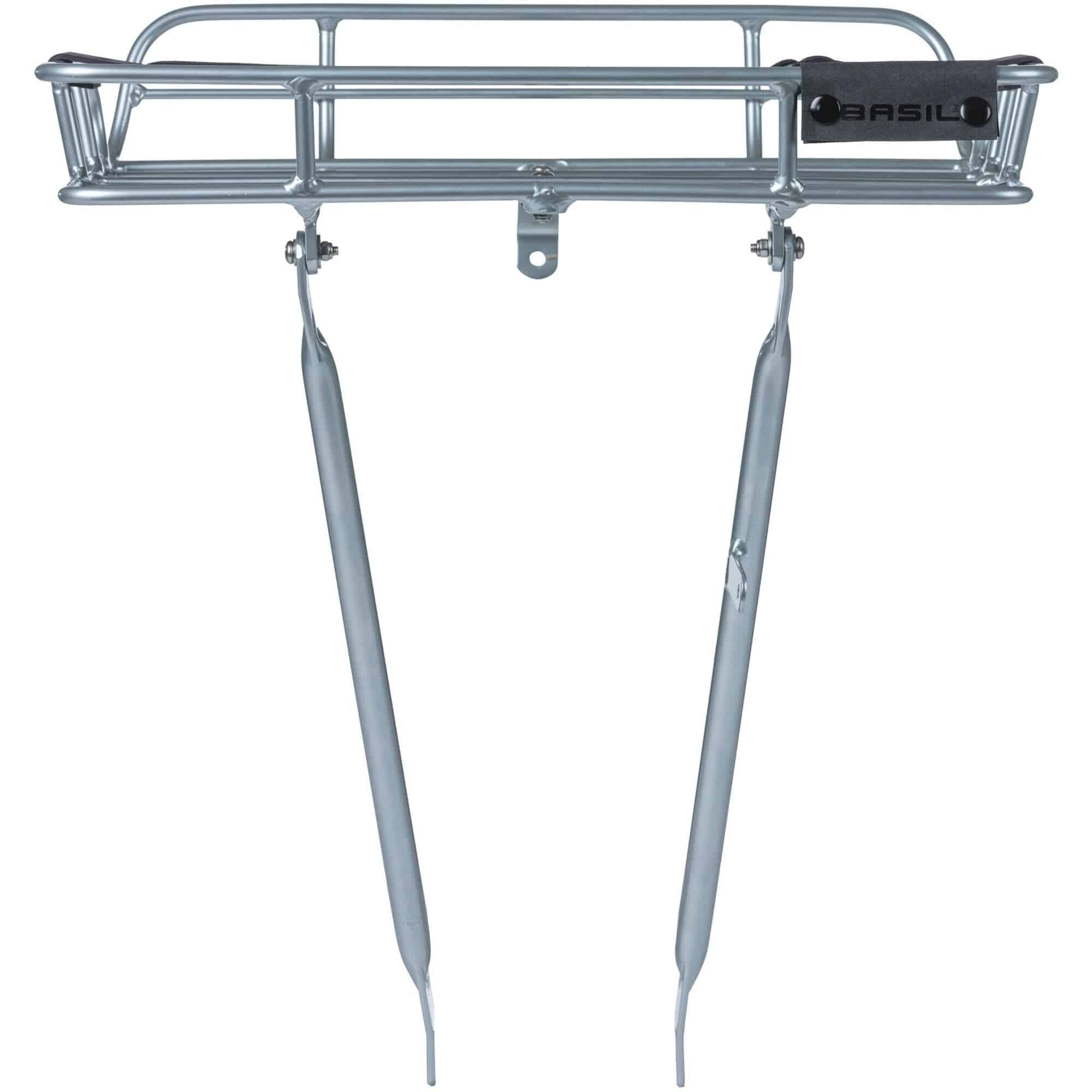 Basil Portland aluminium front bike carrier with lamp mount for 26 and 28-inch bikes, accessory for secure cargo transport