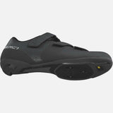 Shimano RC1W women's road cycling shoes with reflective safety features, black and white design, shown from side view.