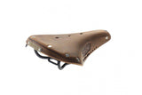 Brooks B17 Softened Tan Leather Bike Saddle with Steel Rails, showcasing the classic leather finish and sturdy construction.