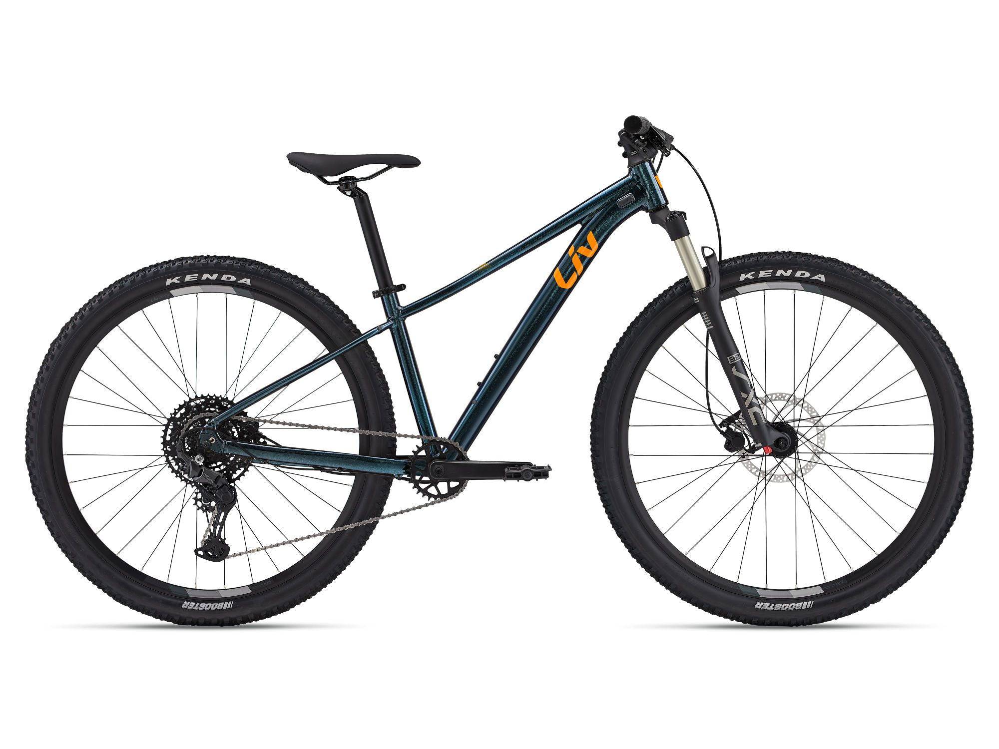 Liv Tempt 1 women's mountain bike 2024 with Shimano CUES U6000 drivetrain, shown in a scenic outdoor trail setting.