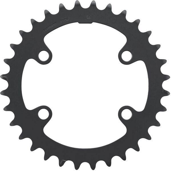 Shimano CUES FC-U6010-2 32T double inner chainring for 11-speed bike crankset, showing the metal gear teeth and branding.