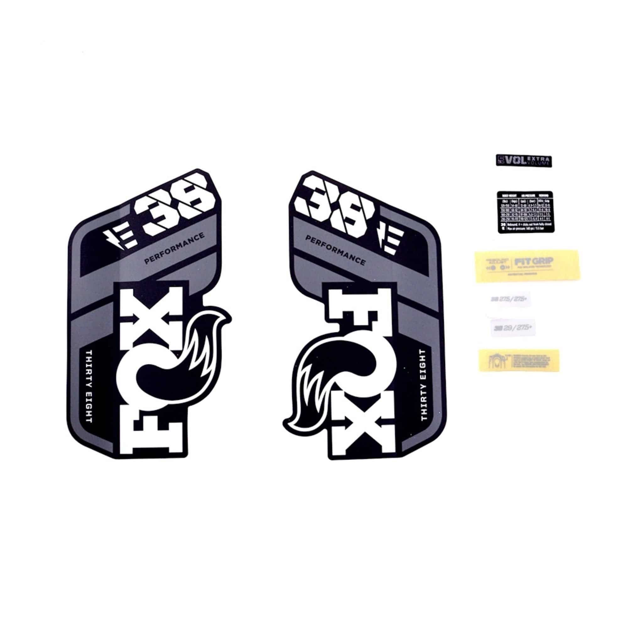 Fox Fork 38 Decal Kit: P-S E-Bike+ Grey Logo Matte Black 2021 Spares & Accesories | Swinnerton Cycles