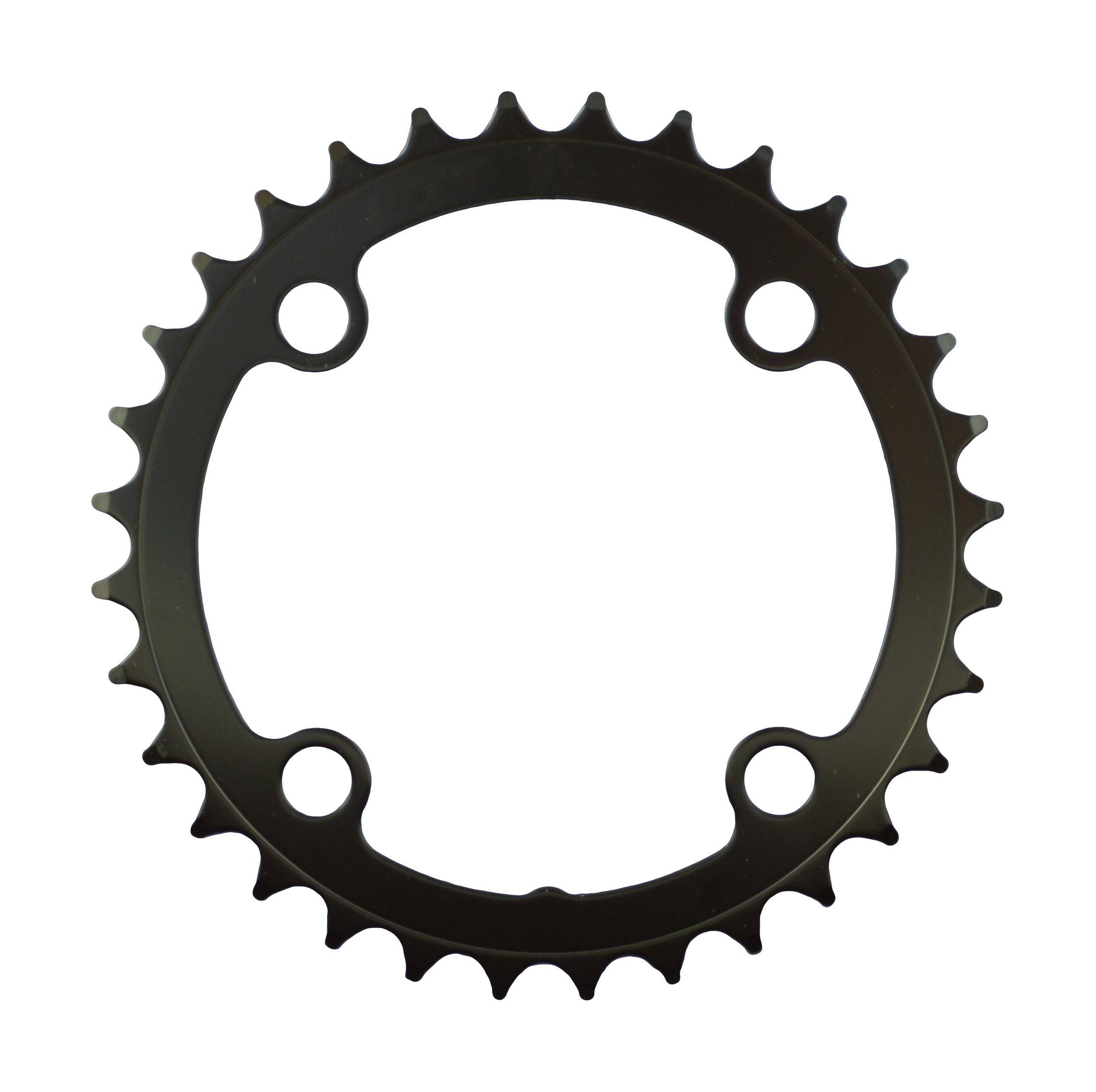 FSA alloy MTB 2x10 chainring in black, CNC machined 4-bolt 32T component for mountain bike drivetrain.