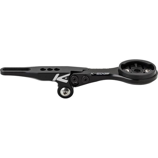 K-Edge Garmin integrated handlebar system mount in black anodized with camera and light mounting points for bicycle components.