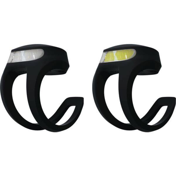 Knog Frog V3 rechargeable bike light set in denim blue with front and rear lights, designed for bike safety and visibility.