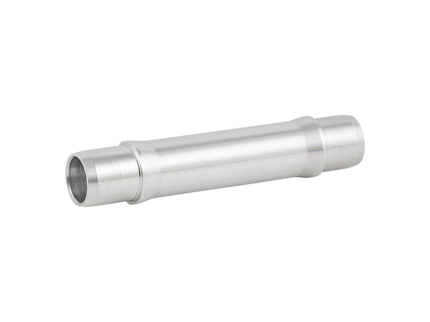 Silver Bontrager XC Road front axle for 2024 wheels and hubs, showcasing the durable component for bicycle front wheel assembly.