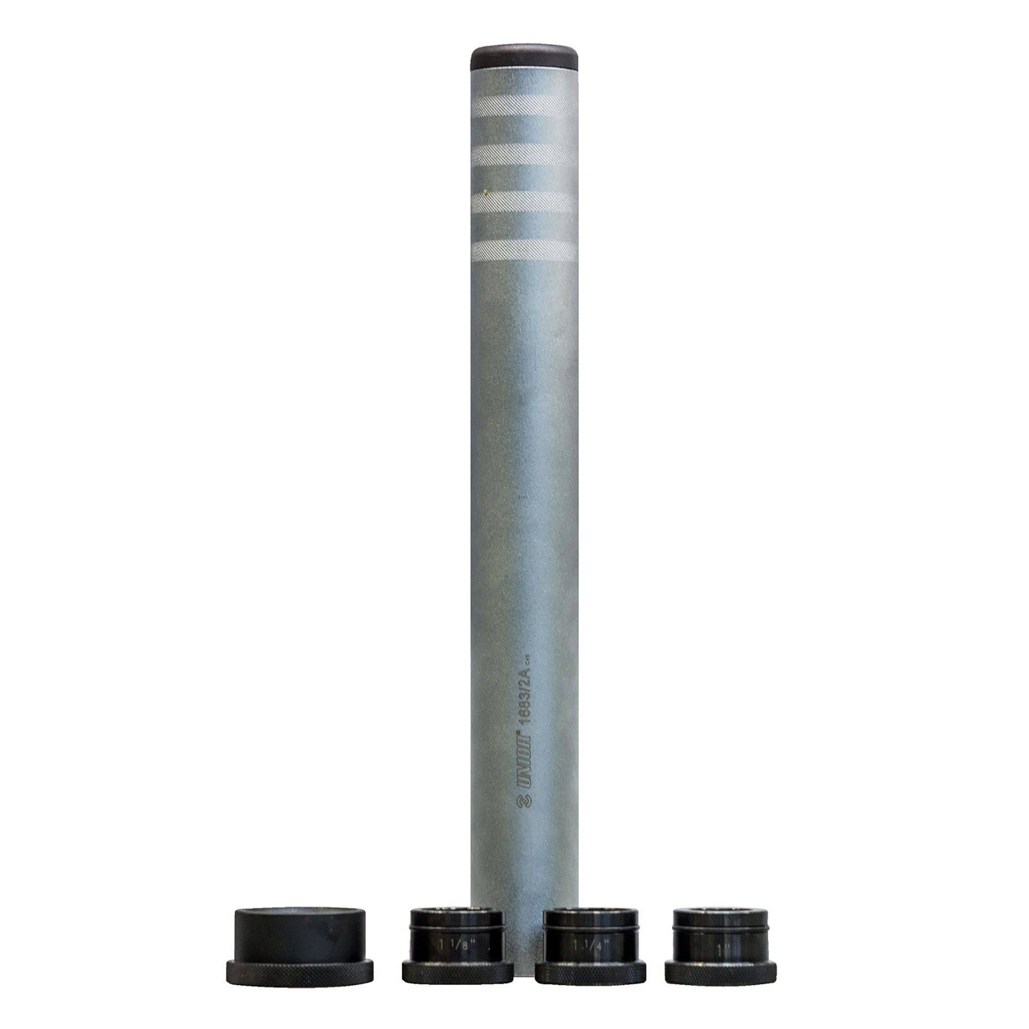 UNIOR Crown Race Setter Tool with interchangeable adapters for installing crown races on fork steerers in workshop setting