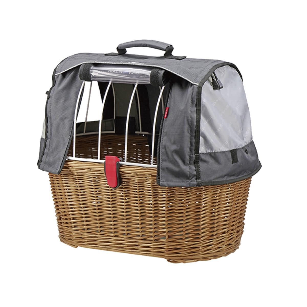 Rixen-Kaul Doggy Basket Plus 40L pet bike basket with wire lid and cushion, natural finish, designed for safe pet transport