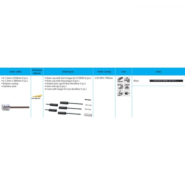 Shimano Road Gear Cable Set Polymer Coated Stainless Steel Inners Black Cables