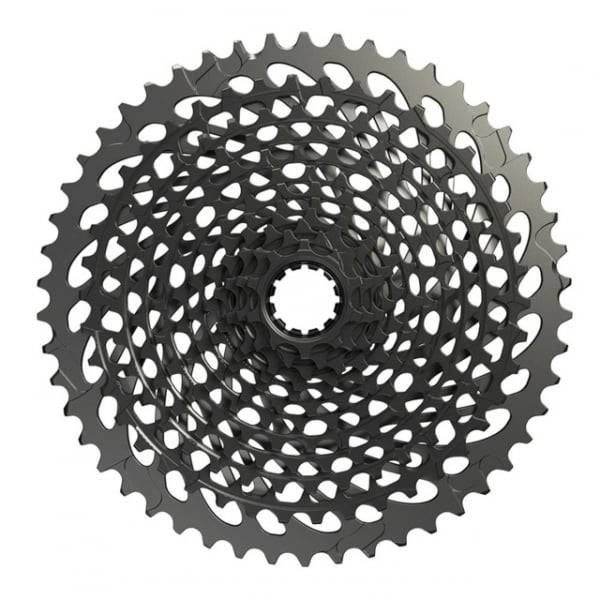 SRAM Eagle XG-1295 12-speed mountain bike cassette with 10-50T gears and XD driver compatibility, shown on a bike component.