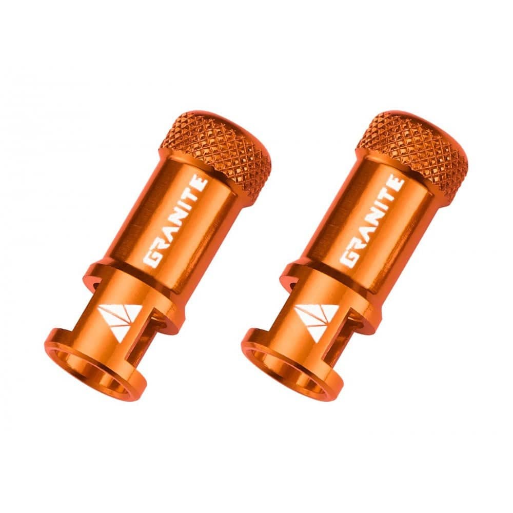 Granite Juicy nipple valve cap and removal tool for bike tire maintenance, made of durable components.