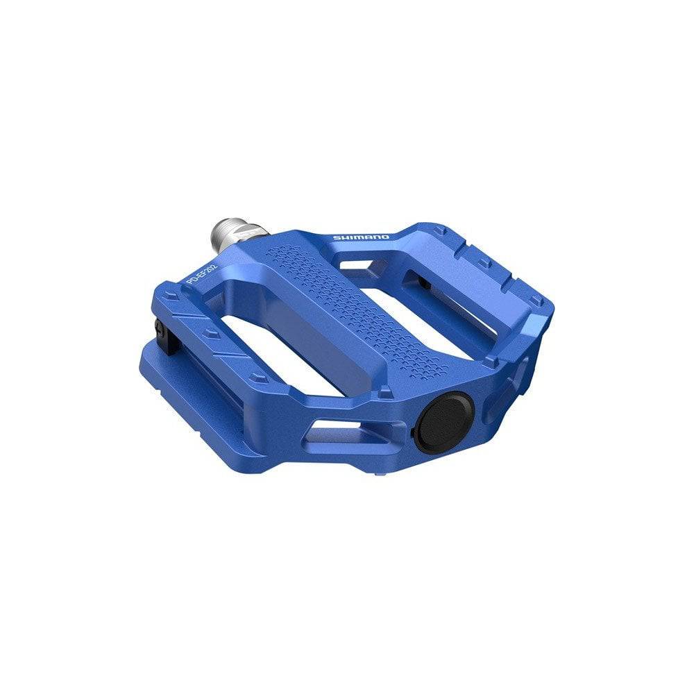 Shimano PD-EF202 flat bike pedal with extra-wide alloy platform and durable construction, designed for mountain and city bikes.