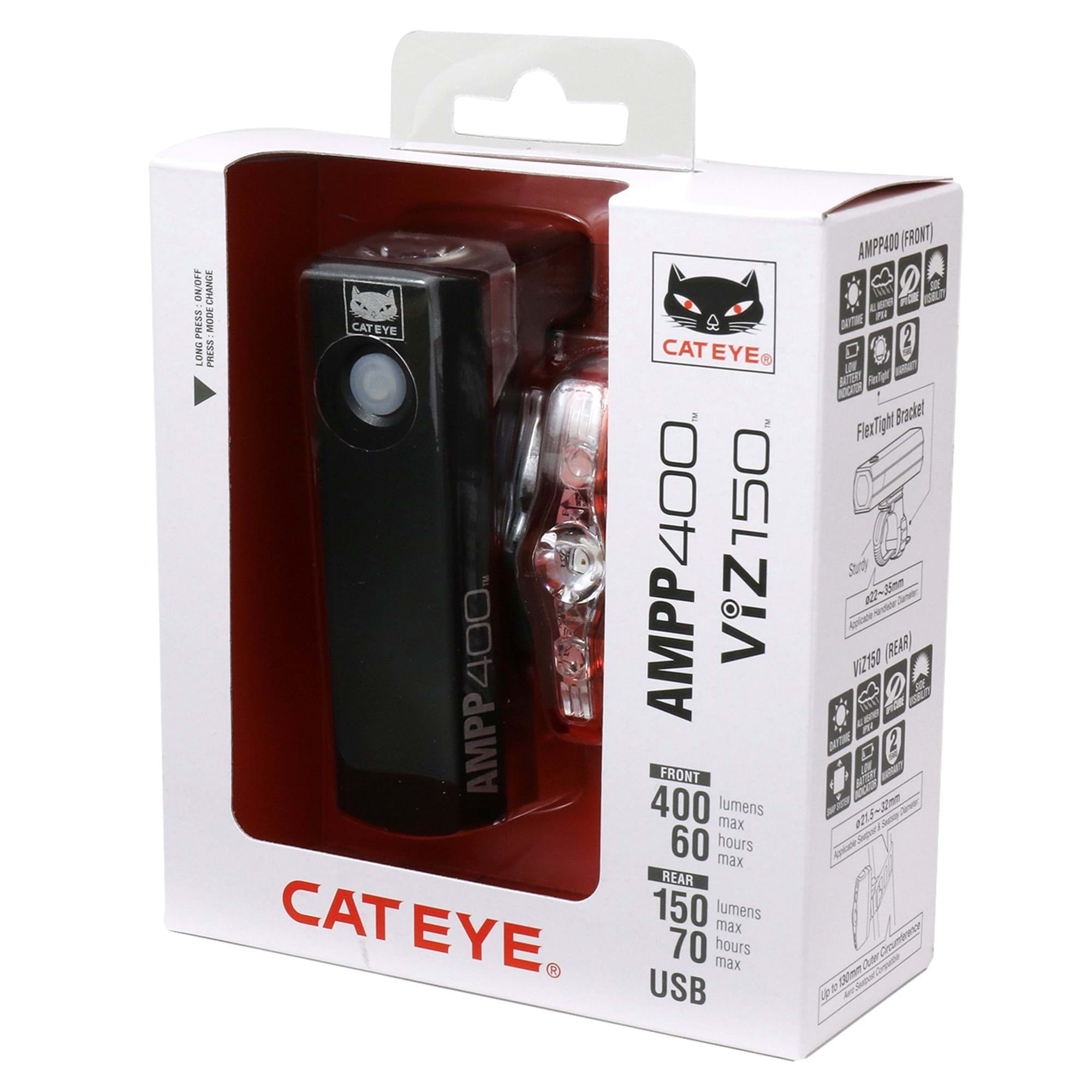 Cateye Light Sets - Ampp 200 / Orb Rechargable Bike Light Set