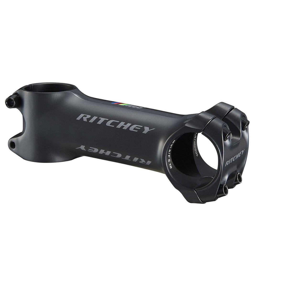 Ritchey WCS C220 stem with 220° wrap-around clamp for 31.8mm handlebars, showing the sleek silver component on a bike handlebar.
