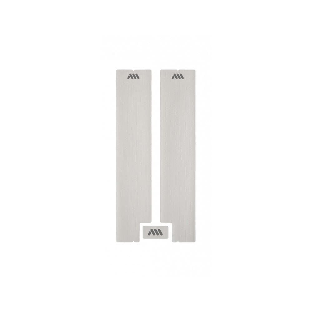 All Mountain Style MTB fork guard frame protection stickers on mountain bike forks for durable frame protection.