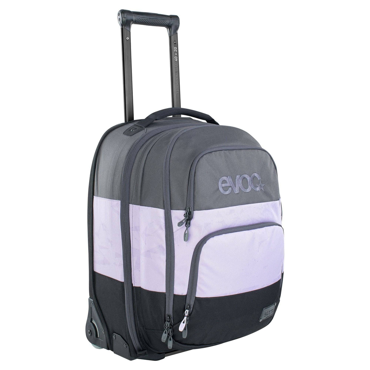 EVOC Travel Terminal Bag 40L with detachable 20L daypack and trolley wheels, versatile travel accessories for outdoor adventures.