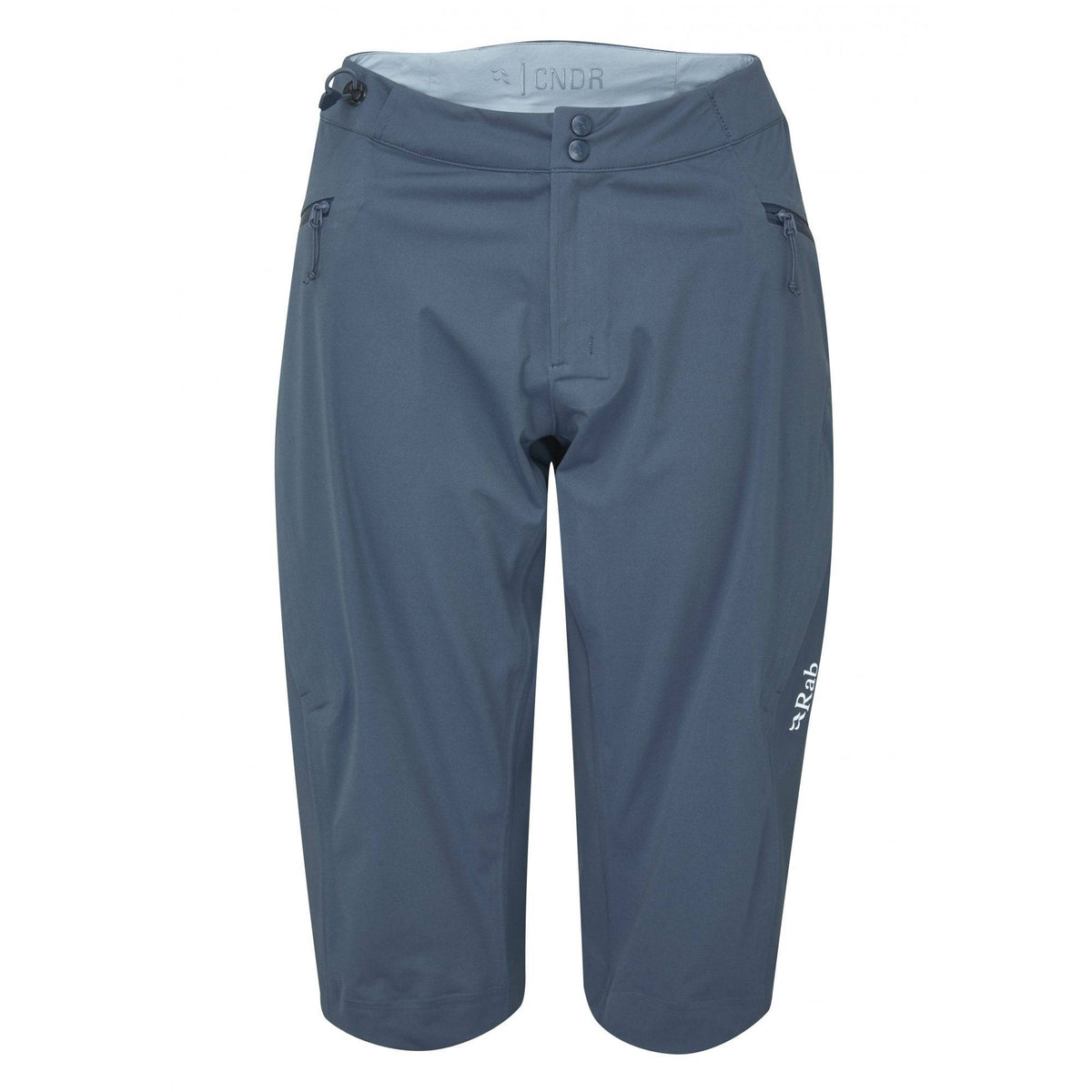 Rab Cinder Kinetic women's cycling shorts with reinforced fit and adjustable waist, designed for comfort and performance in active wear.