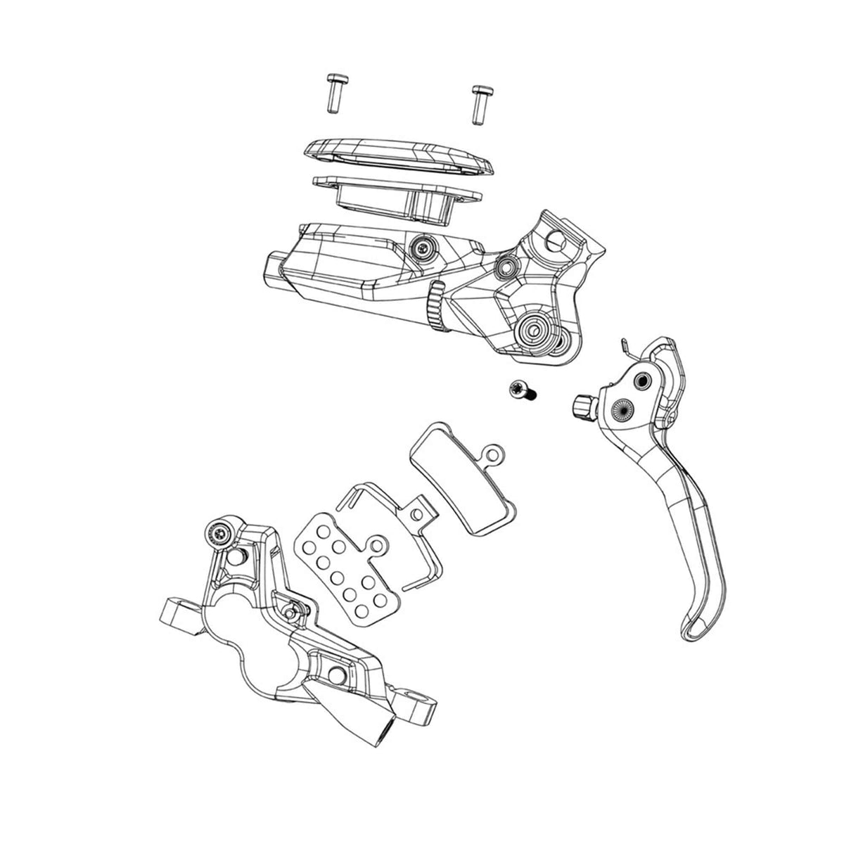 SRAM G2 Ult brake caliper spares and accessories for bike brake components, showing detailed parts and mounting hardware.