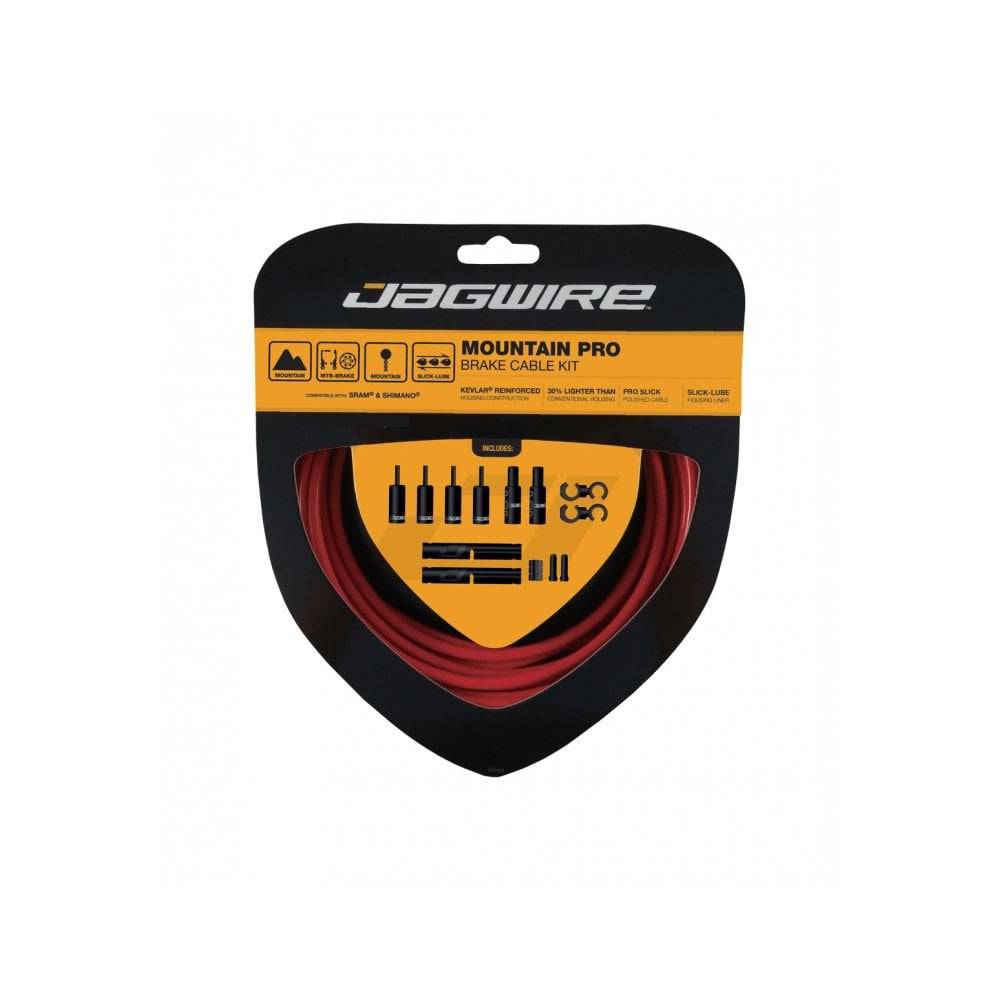 Jagwire Mountain Pro brake kit with cables and housing for mechanical disc bikes, featuring durable components for reliable braking.