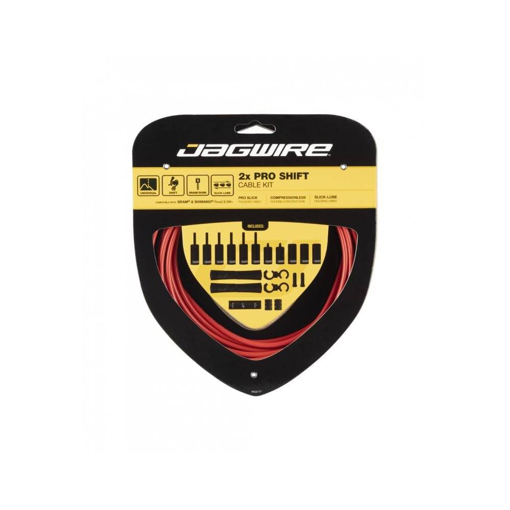 Jagwire Pro Shift Kit 2X cables for road and mountain bike derailleurs, designed for smooth shifting and reliable performance.