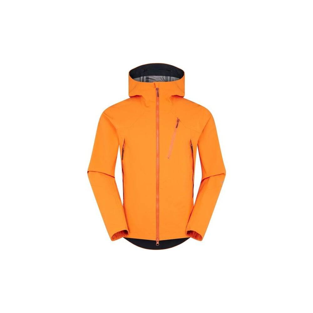 Madison DTE men's waterproof cycling jacket with three layers and breathable stretch fabric, shown on a model outdoors.