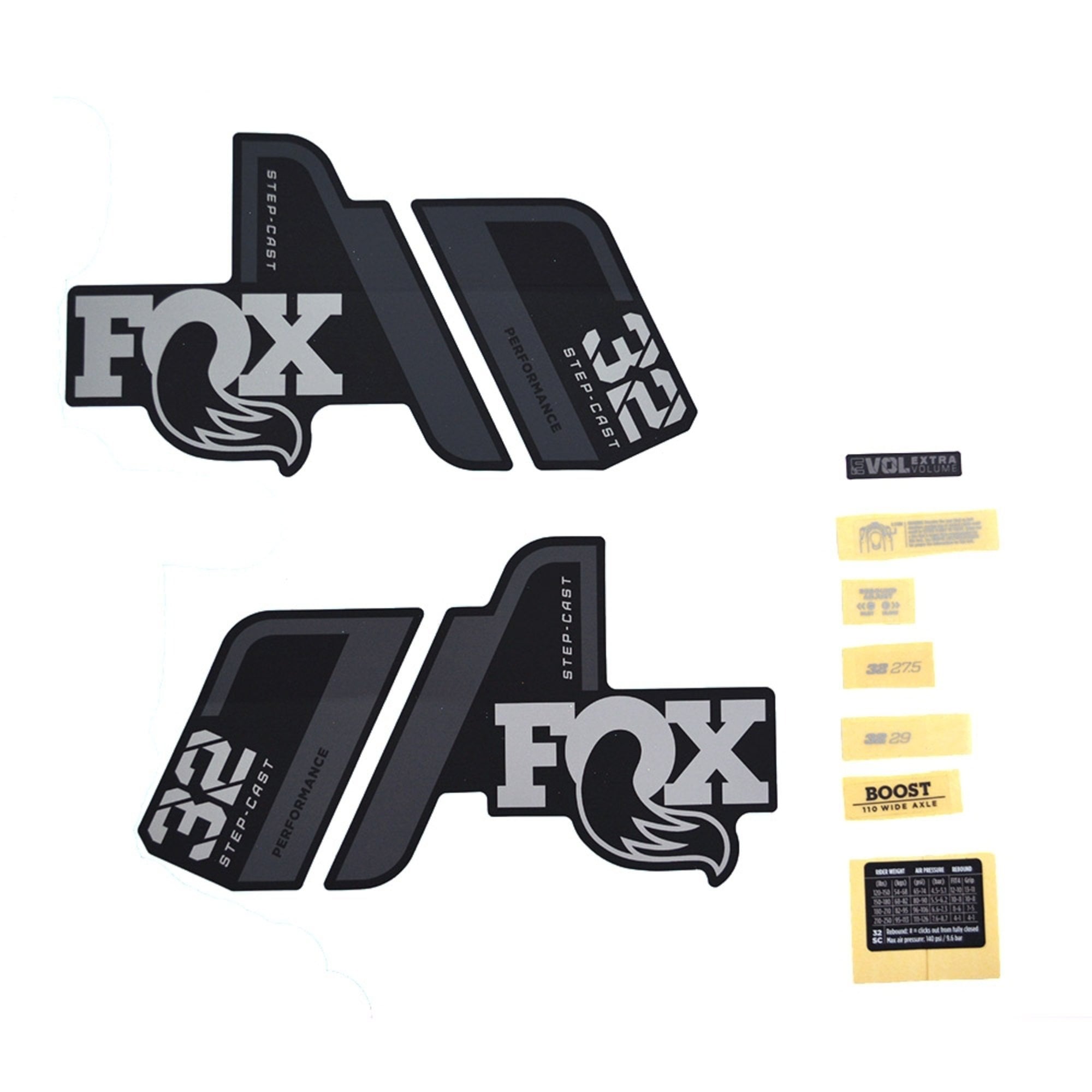 Fox Fork 32 Decal Kit: Sc P-S Grey Logo Matte Black 2021 Spares & Accesories