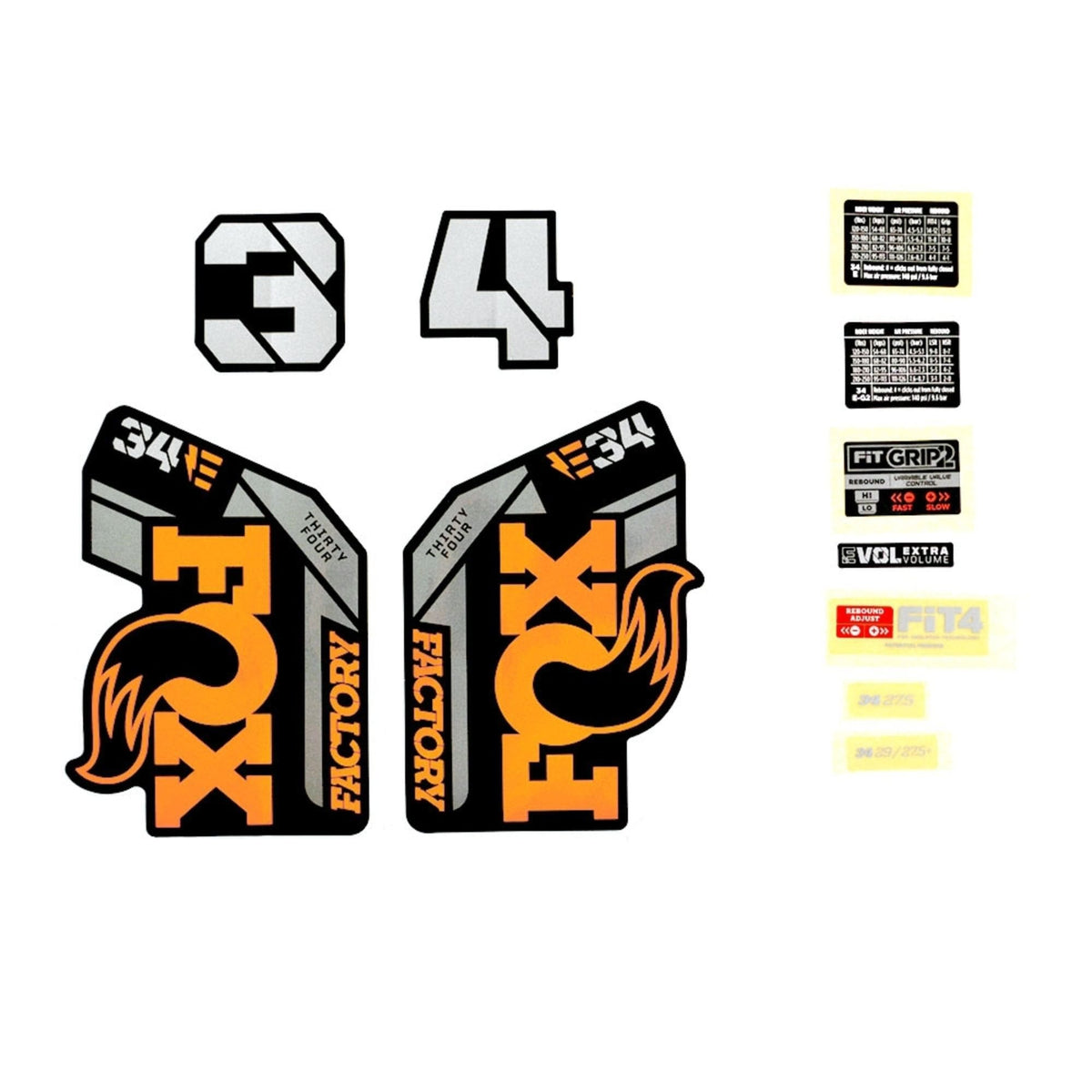 Fox Fork 34 Decal Kit: E-Bike + F-S Orange Logo Shiny Black 2021 Spares & Accesories