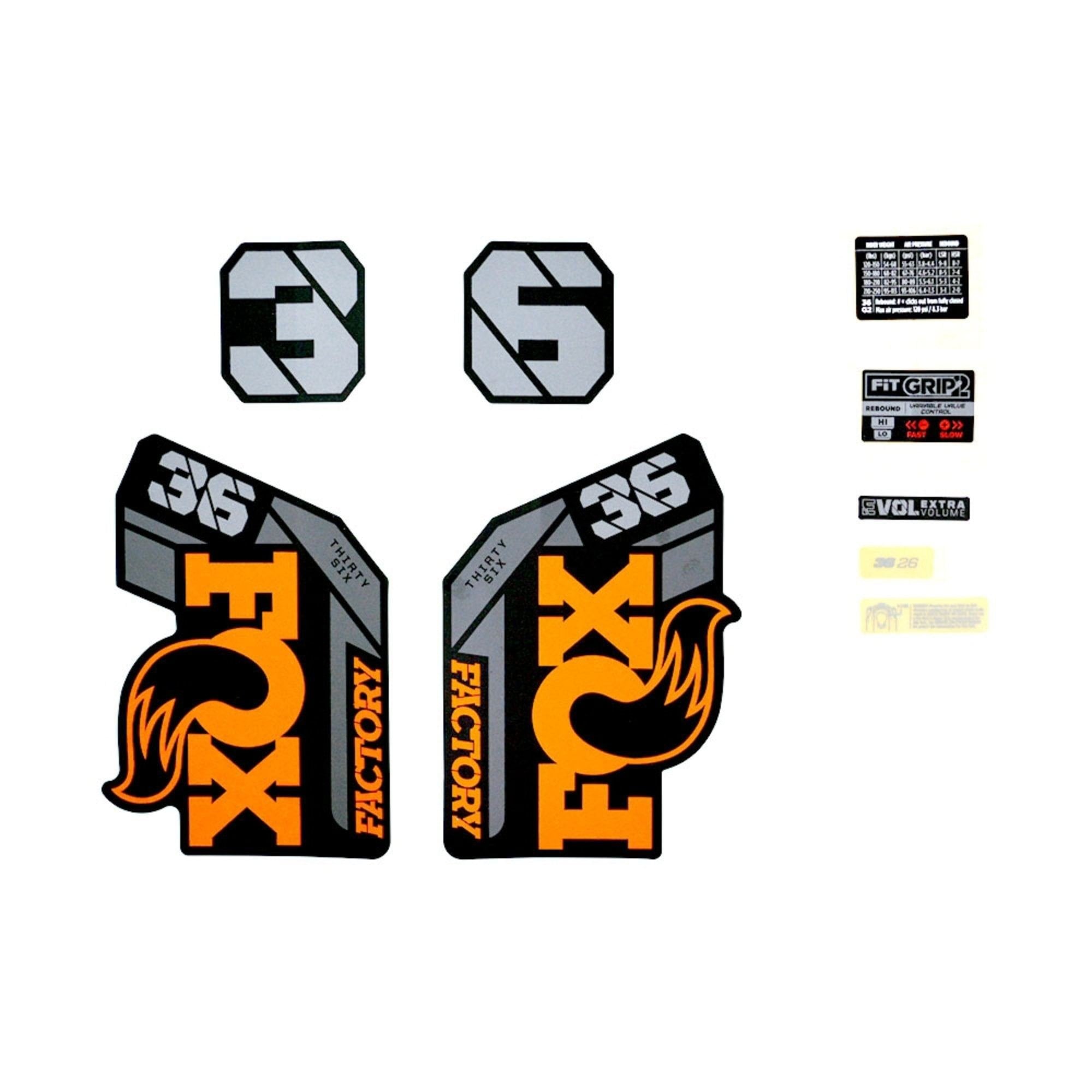 Fox Fork 36 Decal Kit: F-S 26" Orange Logo Matte Black 2021 Spares & Accesories