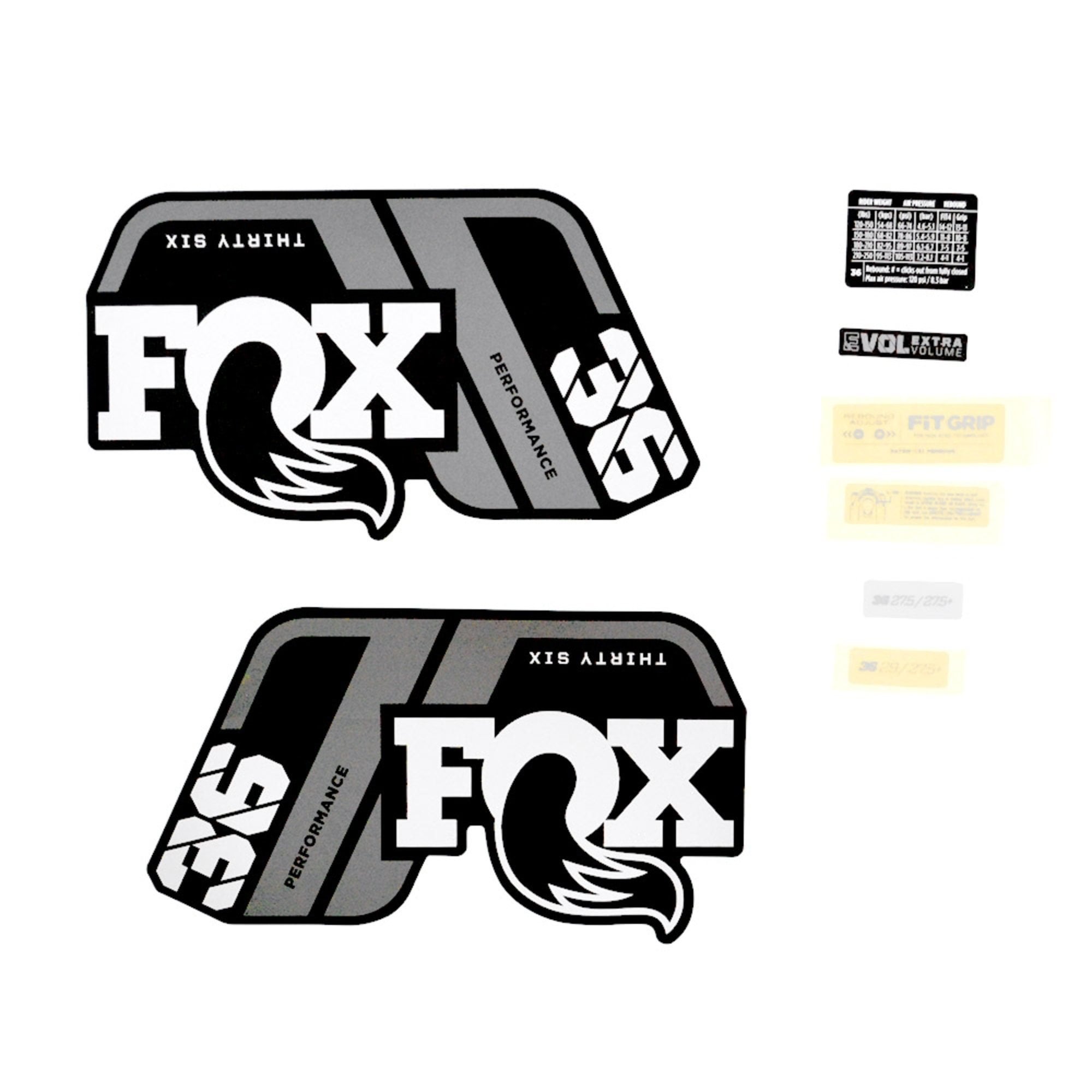 Fox Fork 36 Decal Kit: P-S Grey Logo Matte Black 2021 Spares & Accesories