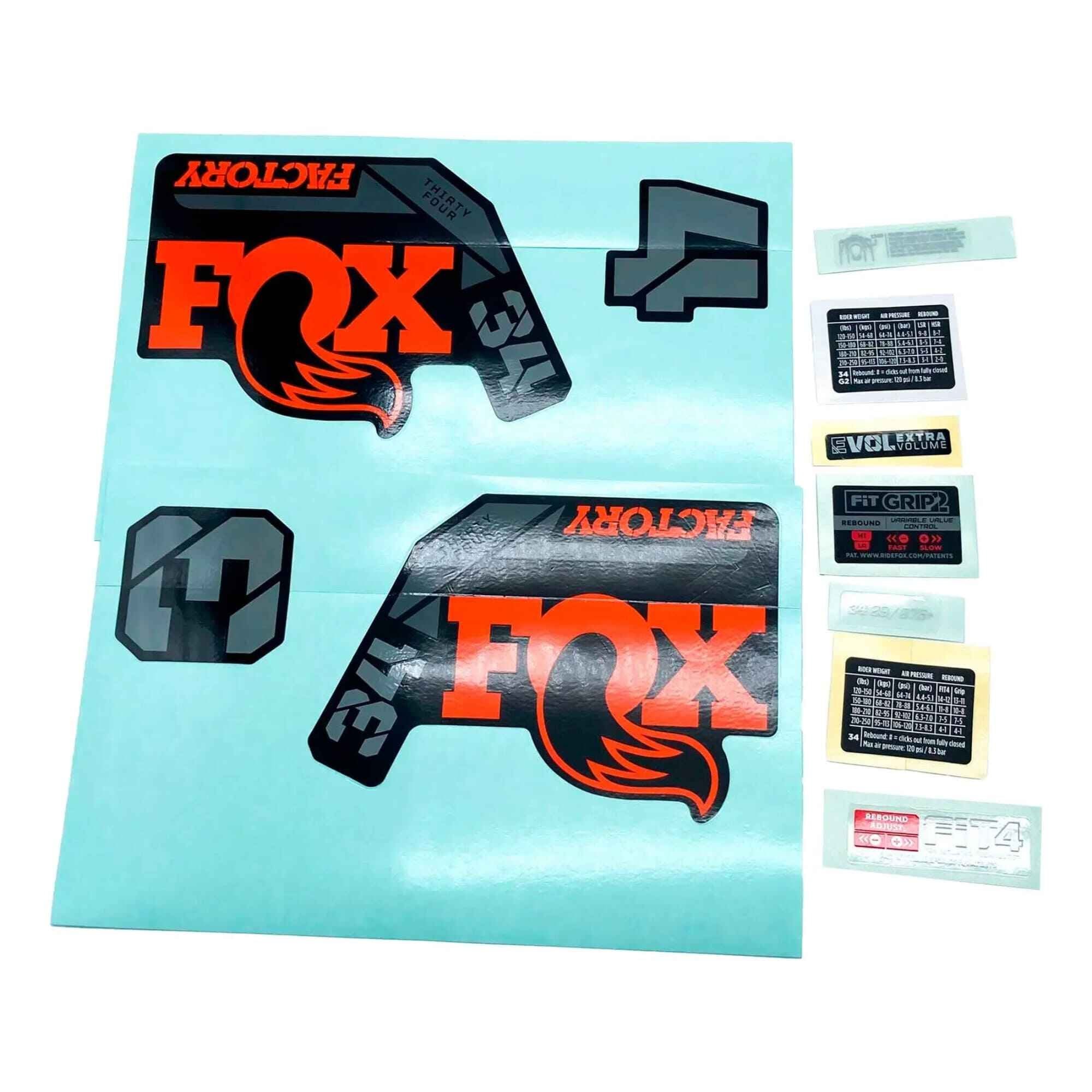 Fox Fork 34 Decal Kit: F-S Orange Logo Shiny Black 2022 Spares & Accesories