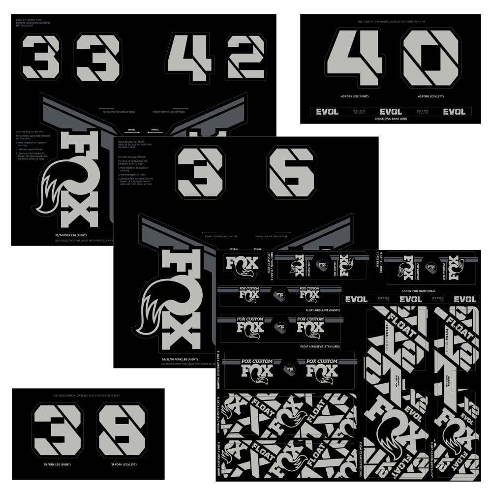 Fox Fork & Shock AM Custom Decal Kit 2021 for FOX suspension, featuring vibrant decals and branding for bike components.