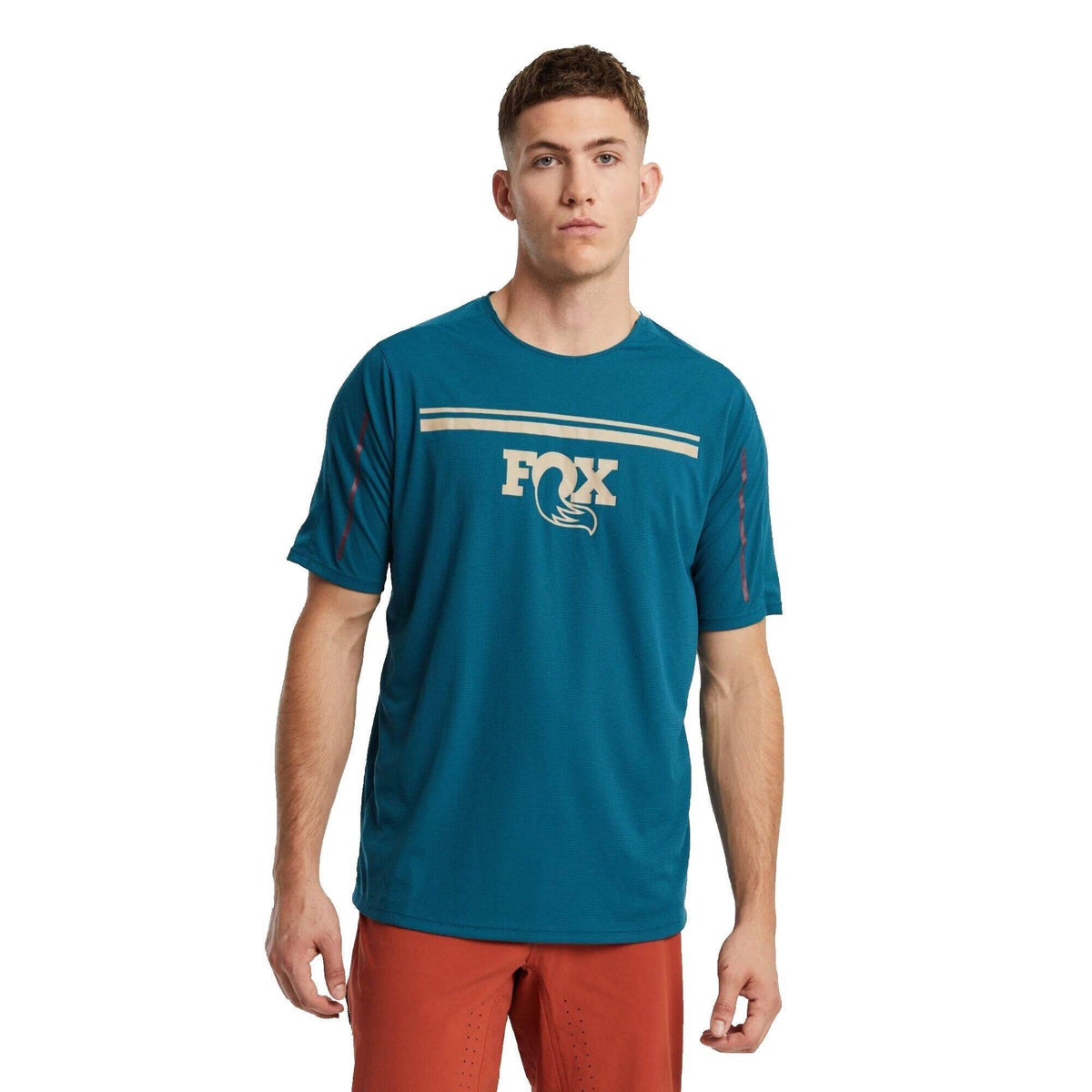 Fox Hightail short sleeve jersey, breathable athletic fit trail and enduro top, lightweight cycling clothing for outdoor riding.