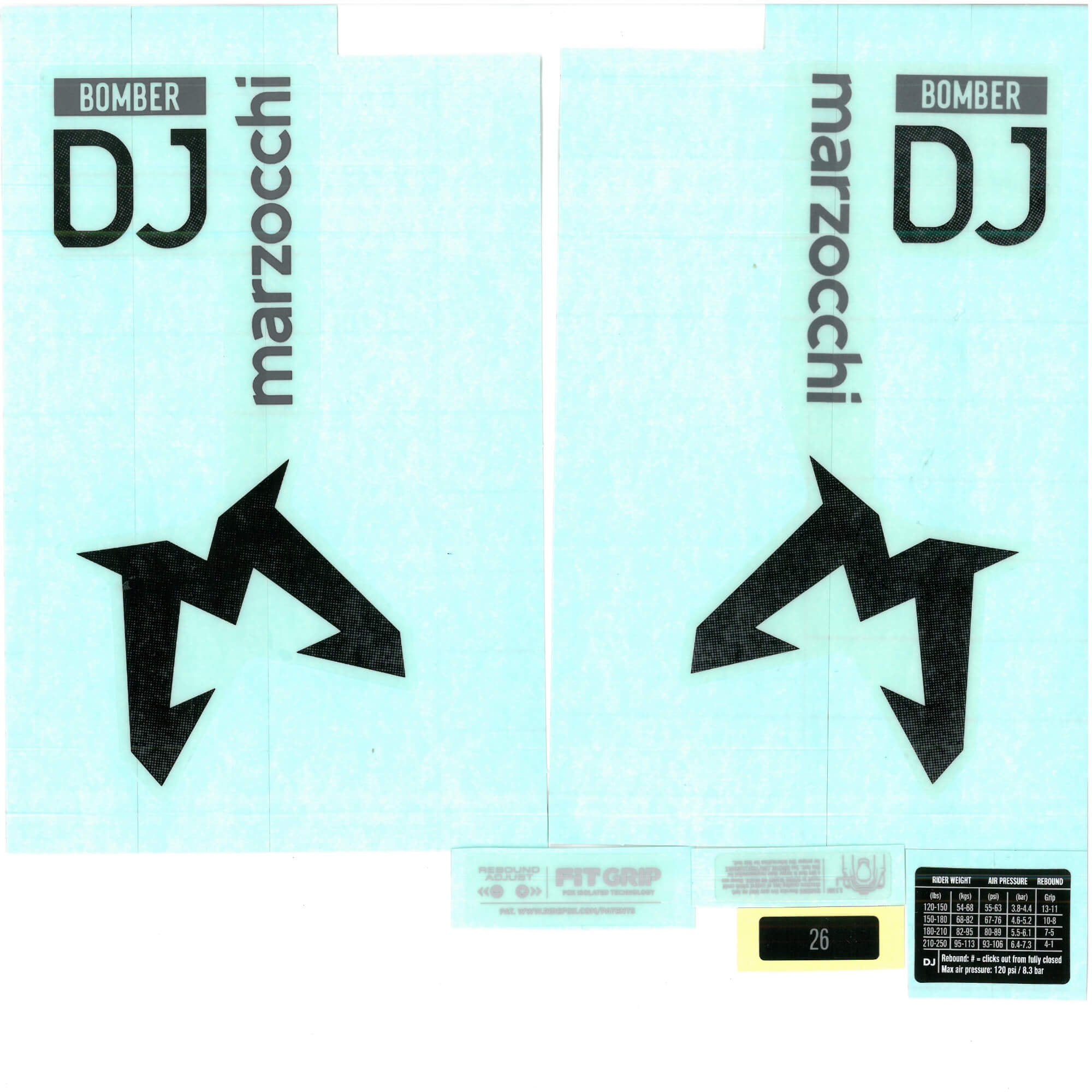 Marzocchi Fork Bomber Dj Decal Kit: Std/Clear Logo Gloss Red/White 2024 Spares & Accesories