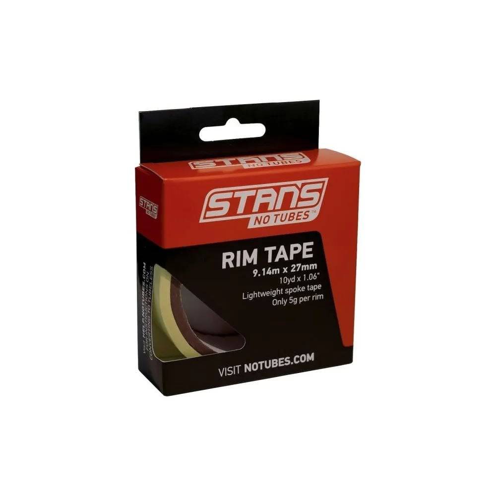 Stan's No Tubes rim tape for tubeless-ready wheels, durable sealant tape for reliable tubeless wheel setup.