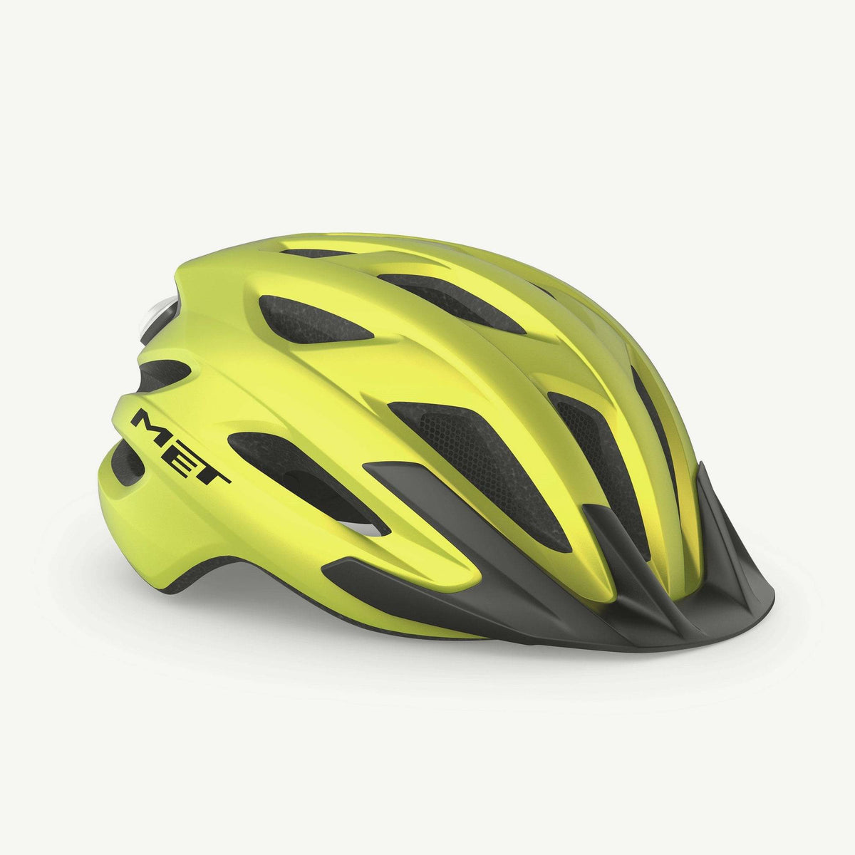 MET Crossover helmet with removable visor, LED rear light, and ventilation system, shown from the front side.