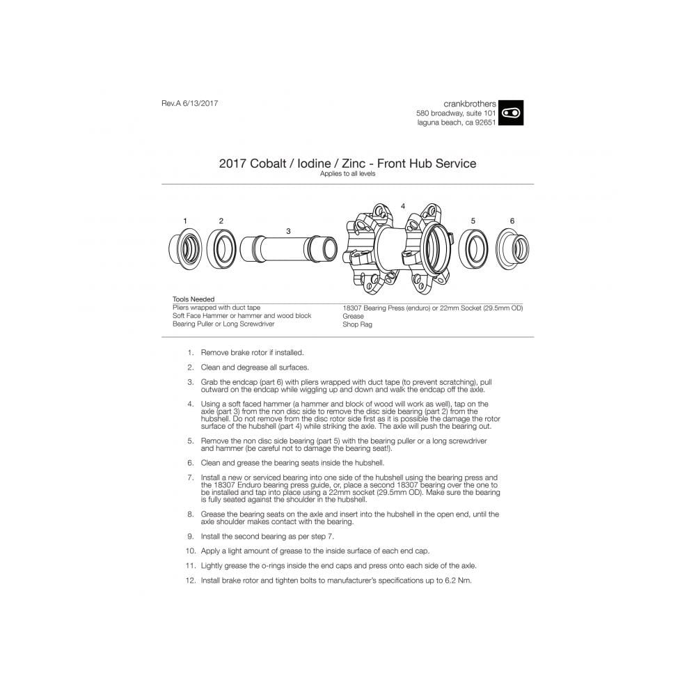 Crankbrothers Iodine Front Hub Non Boost 20Mm Black Wheel Spares
