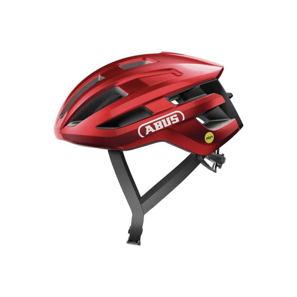 ABUS POWERDOME MIPS cycling helmet with ventilation system and Zoom Ace Fit adjustment, designed for safety and comfort.