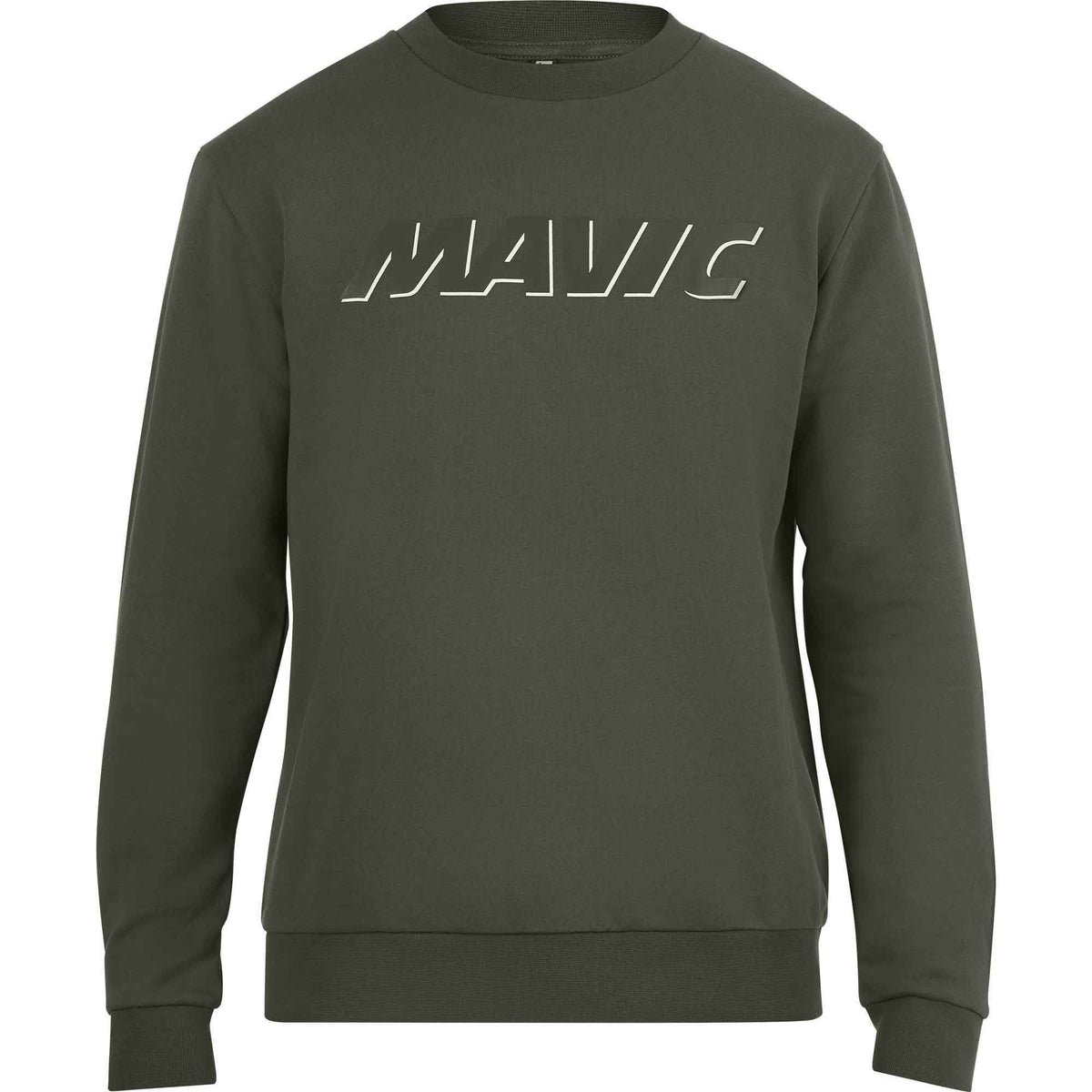 Mavic corporate logo organic cotton crewneck sweatshirt, showing a comfortable fit with the branded logo on the front.