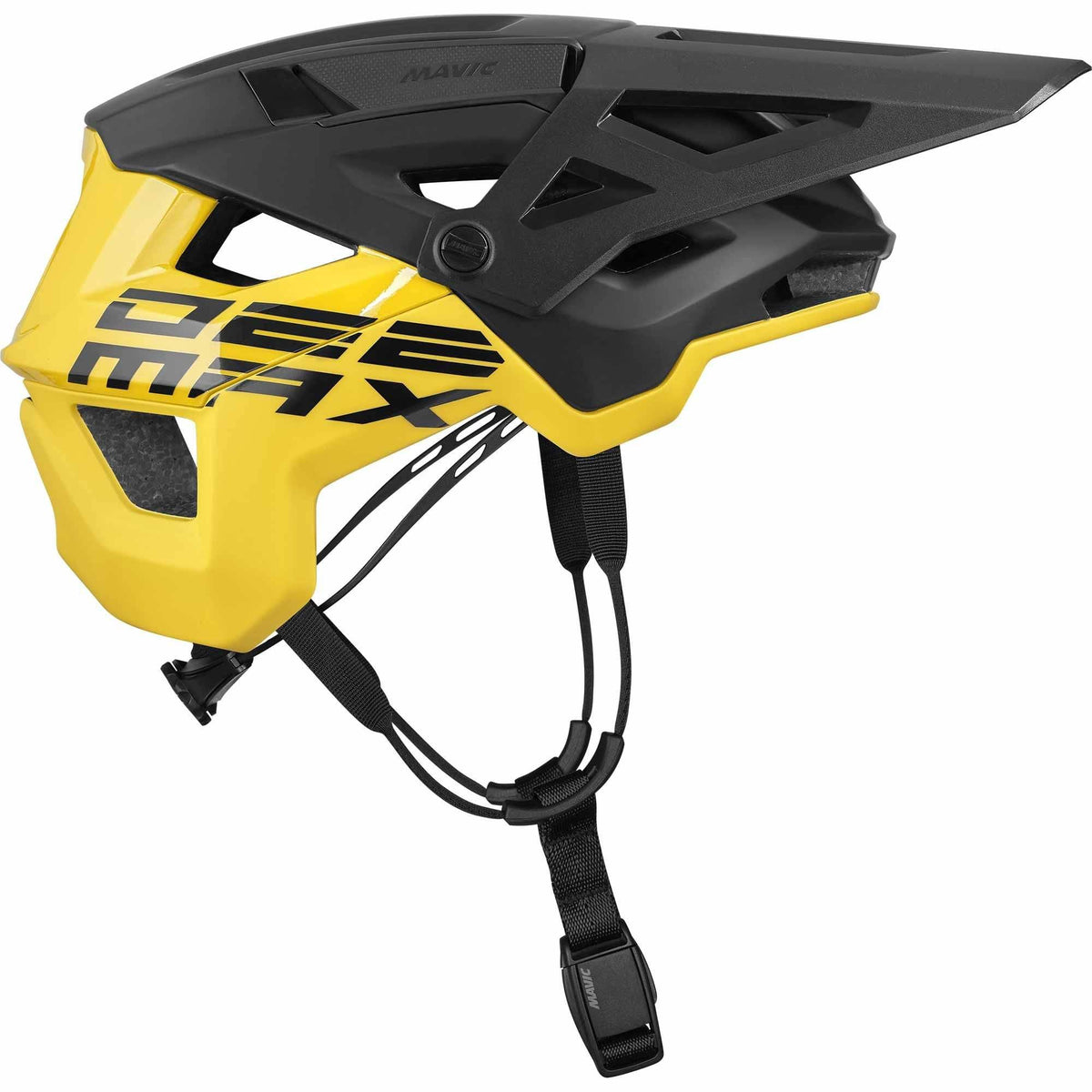 Mavic Deemax Pro MIPS mountain bike helmet with advanced protection and ventilation, shown in a dynamic outdoor setting.