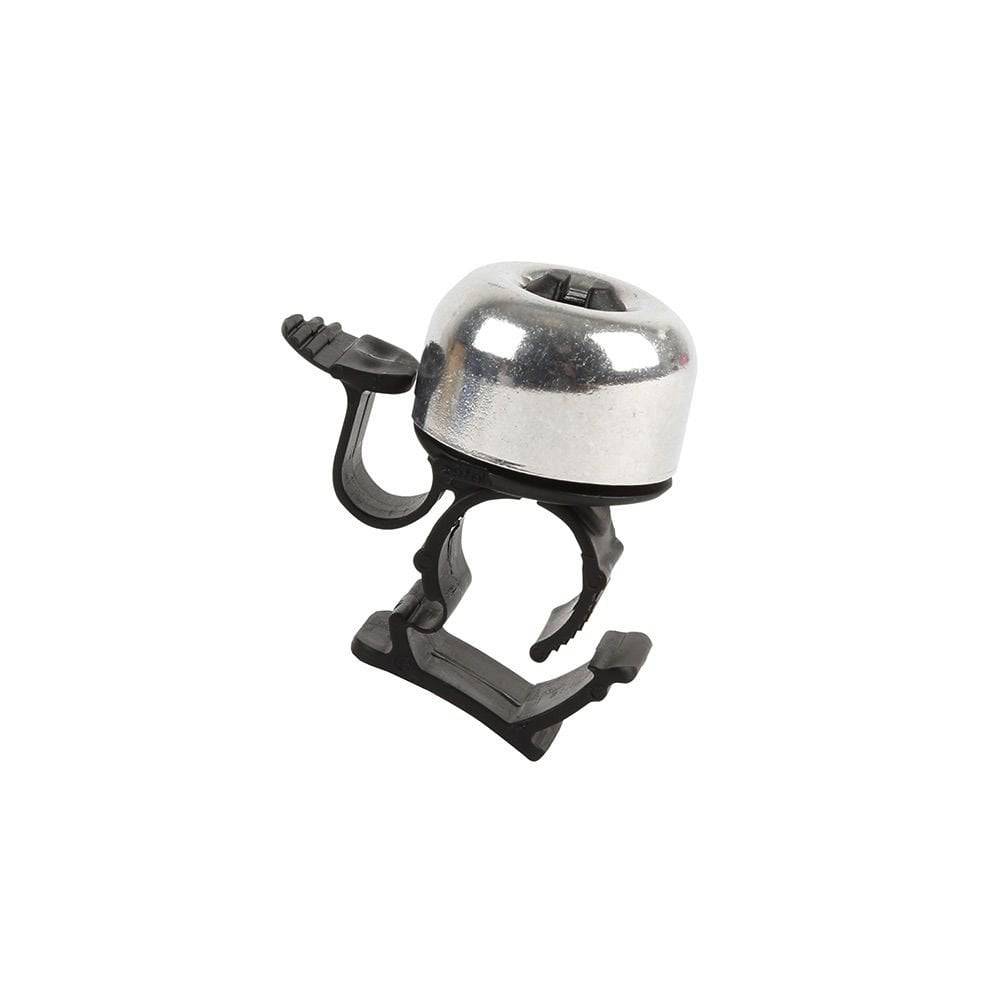 Zefal Piing compact bike bell with clip-on mount, featuring a shiny metallic finish and a large, easy-to-press horn button.