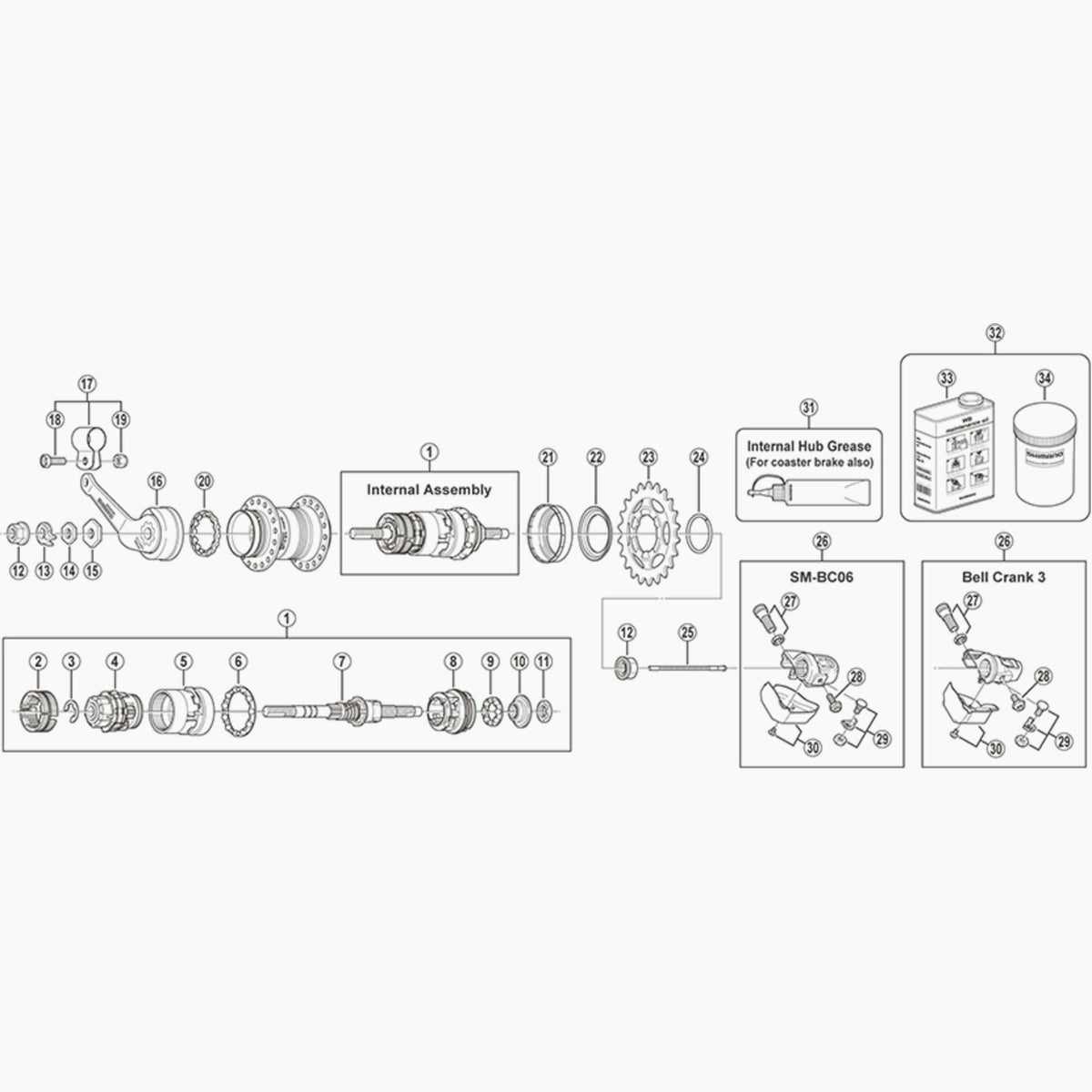 Shimano Sg-3C41 Internal Assembly, 168 Mm