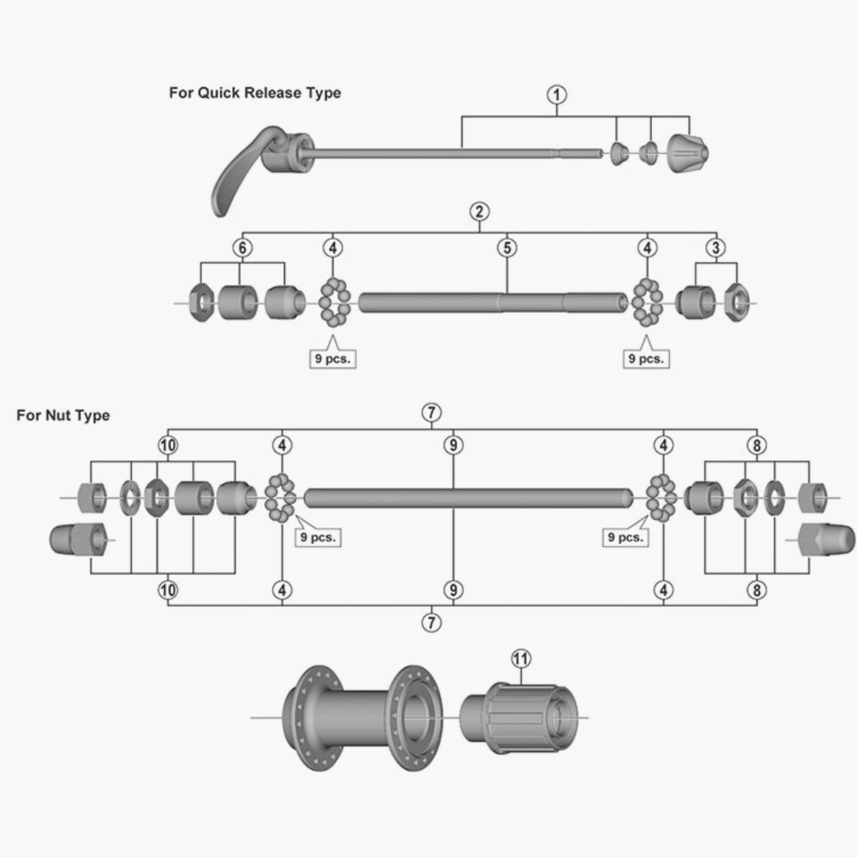 Shimano Fh-Ty500 Complete Hub Axle For Nut Type, 185 Mm