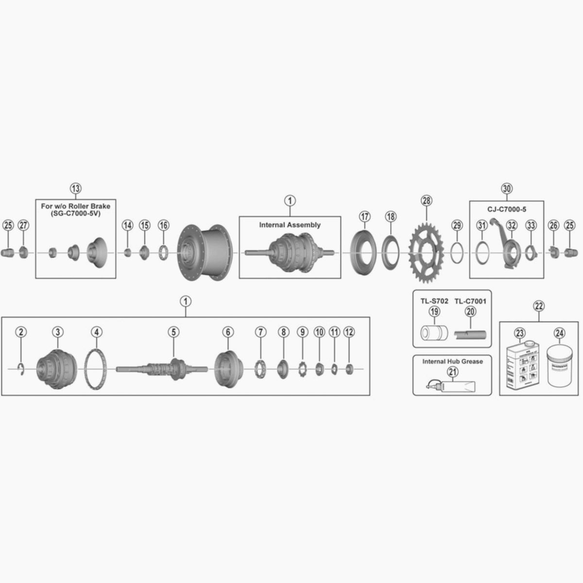 Shimano Sg-C7000-5R5V Internal Assembly Axle Length, 187 Mm