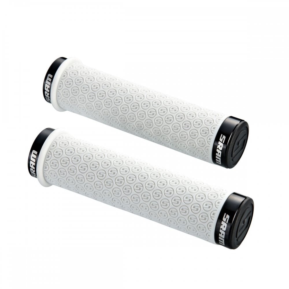 Sram Dh Silicone Locking Grips White With Double Clamps & End Plugs Grips