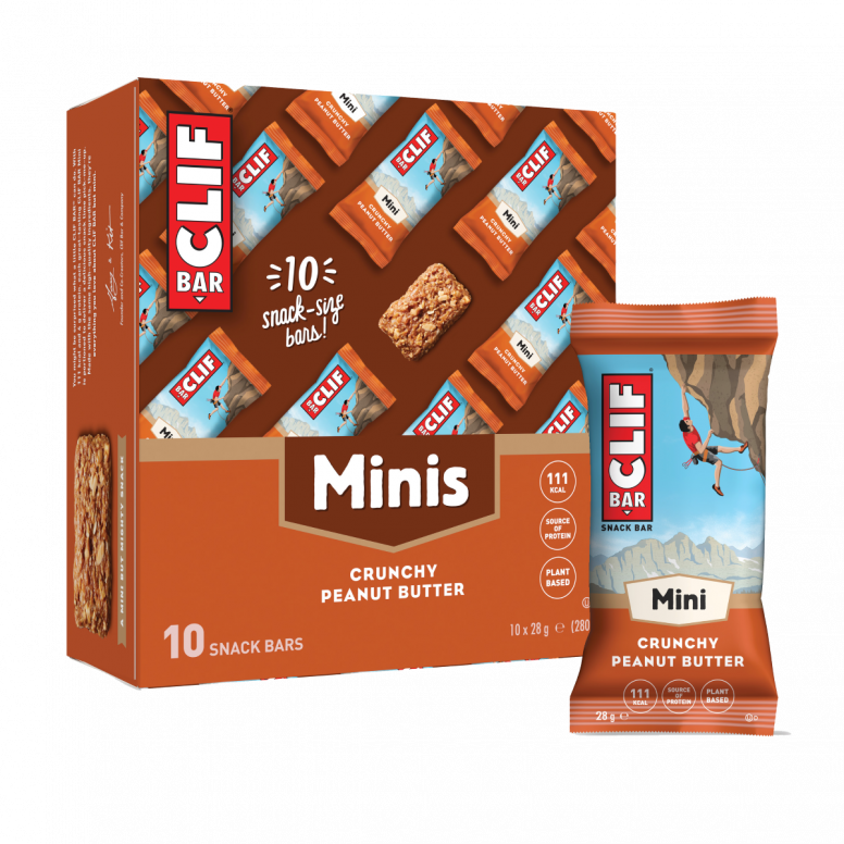 Clif Mini Energy Bars 10 pack, plant-based protein snack, convenient accessory for active lifestyles, with colorful packaging.