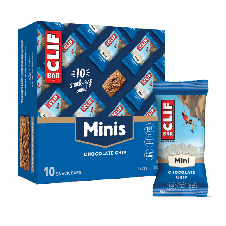 Clif Mini Energy Bars 10-pack, plant-based protein snack, small rectangular bars with Clif branding and colorful packaging.
