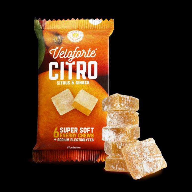 Veloforte Energy Chews natural electrolyte fuel, vegan, gluten-free endurance accessories for active athletes.