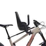 Black Kids Ride Shotgun Pro Evo 2-in-1 child bike seat with handlebars, designed for safe and comfortable kids' cycling accessories.