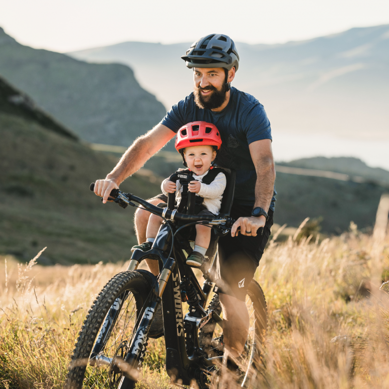 Kids Ride Shotgun Pro Evo 2-in-1 child bike seat and handlebars combo in black, designed for kids' bike safety and comfort.