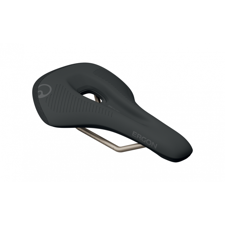 Ergon SMS Pro men's mountain bike saddle with ergonomic design and TiNox SL rails, shown from the side.